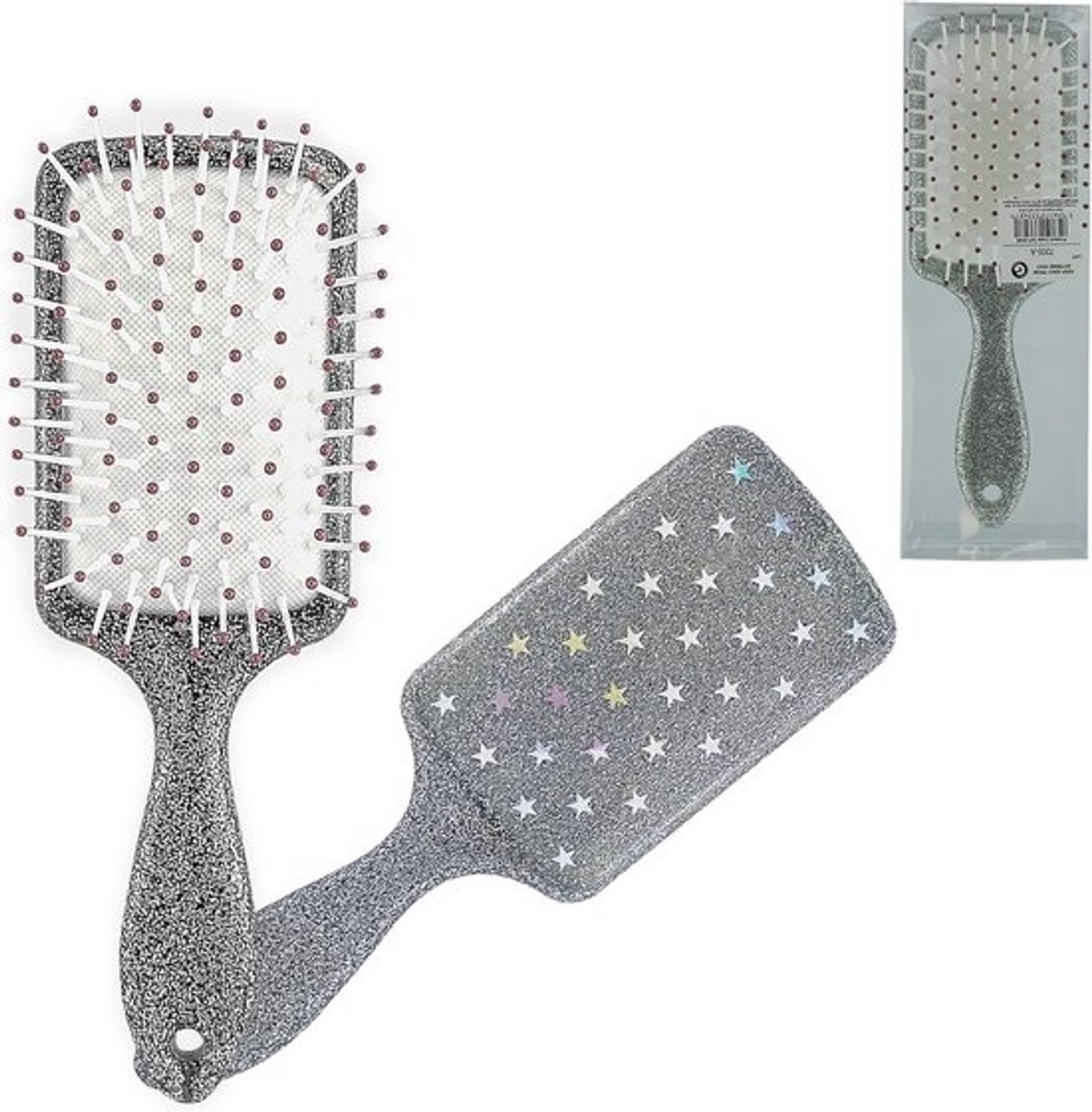 Professionele Paddle Haarborstel Ontwarren & Föhnen - Zacht voor Nat of Droog Haar - Zilver Grijs met Sterren