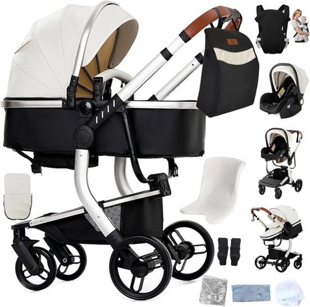 3-in-1 Combi Kinderwagen voor Pasgeborenen - Draagbare en Opvouwbare Buggy met Hoge Landschap