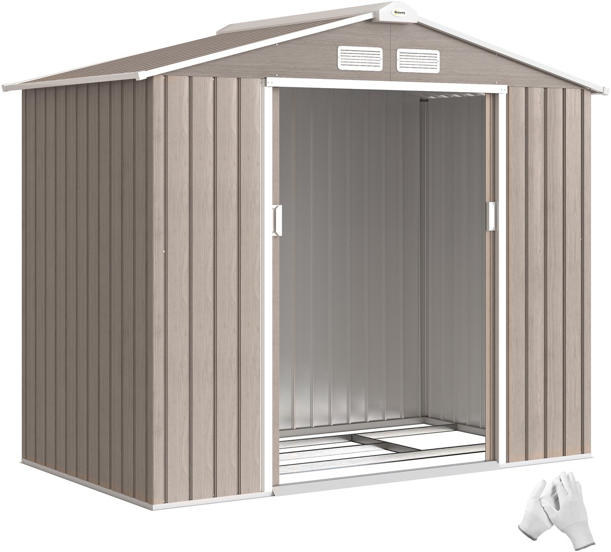 Tuinschuur 2,42 m² 213x130x185 cm met 2 schuifdeuren, schuin dak en 4 ramen met houtlook
