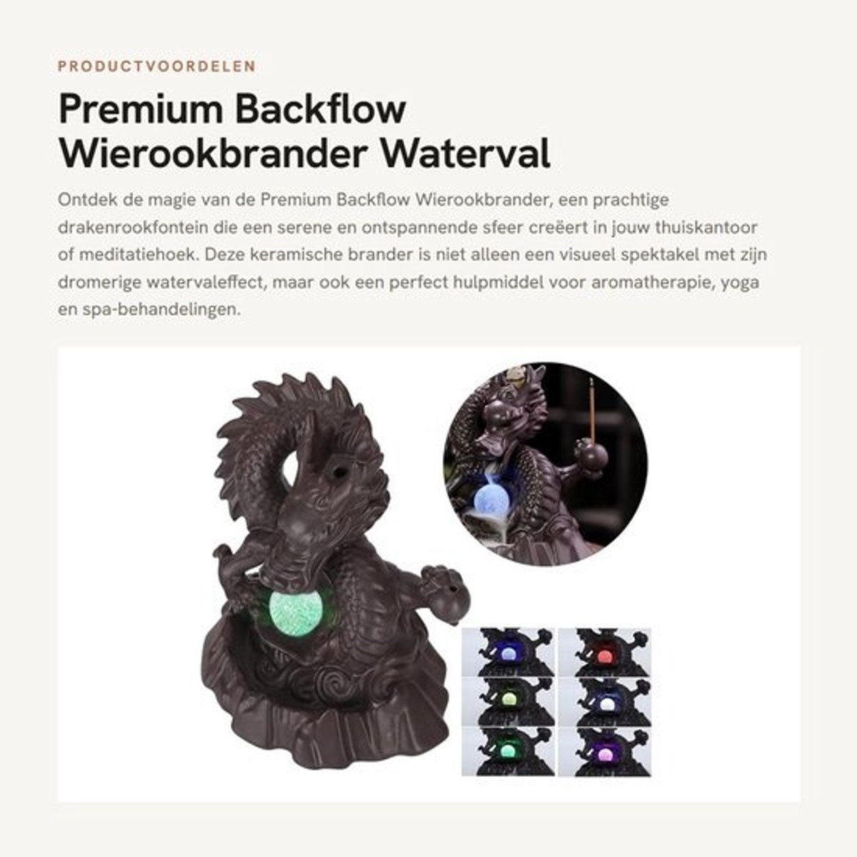 Dailygoods - Premium Backflow Wierookbrander - Waterval - Innovatieve LED Verlichting - Zwart - Drakenrookfontein - Aromatherapie - Geschikt voor Thuis