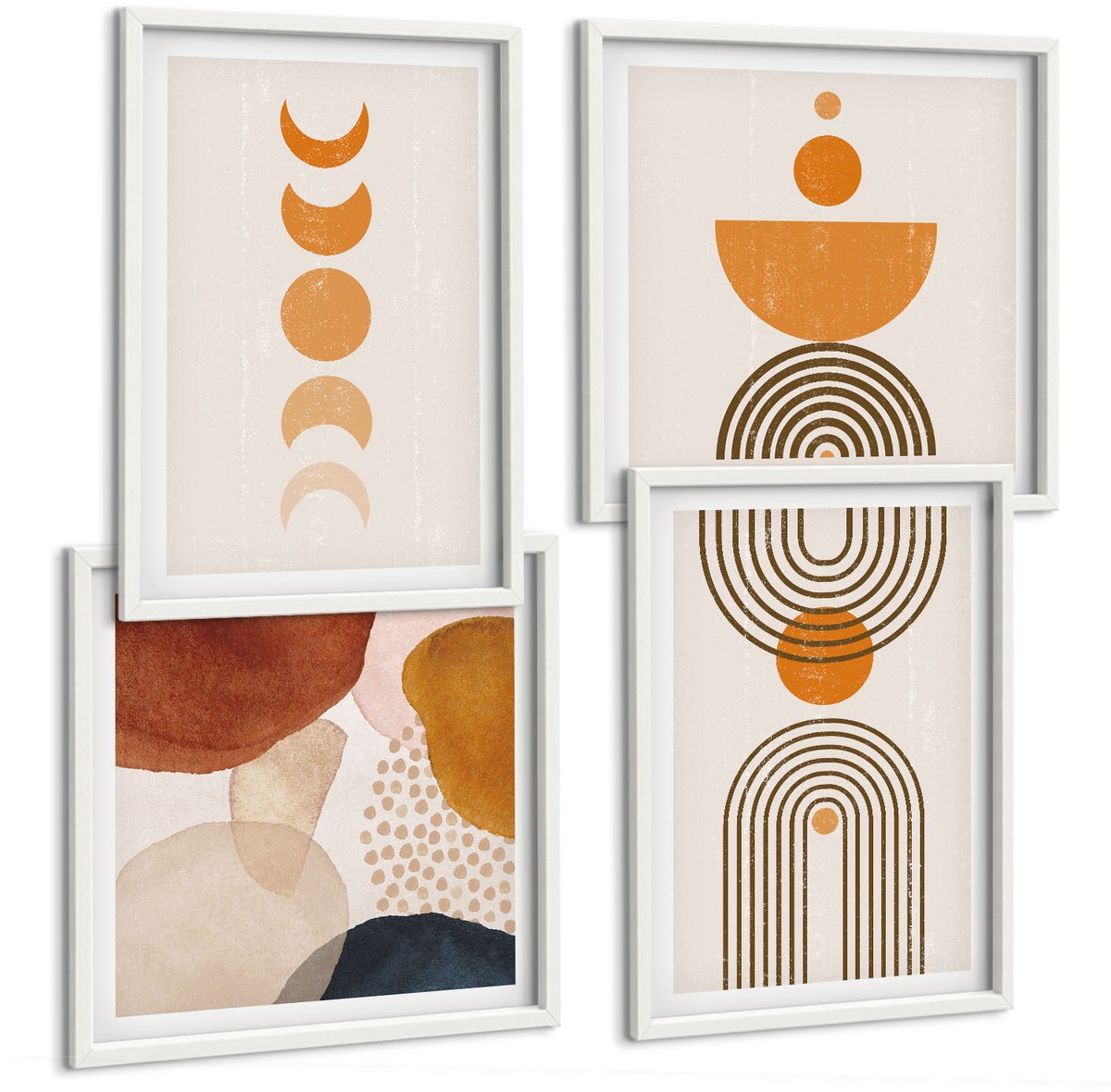Wallfluent 4-Delige Schilderij Set - Boho Minimalistisch Decoratief Ontwerp - 40 x 40 En 40 x 60 - Muurdecoratie - Schilderijen Set - Woonkamer - Interieur Decoratie