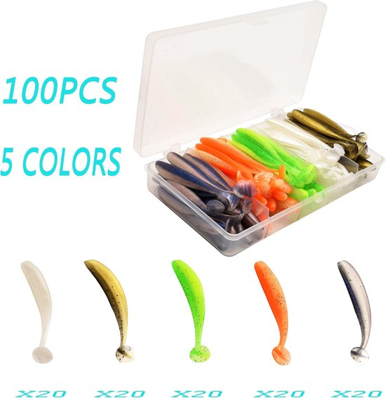 Zachte Vis Lokaas - Plastic Kunstaas - Vissen Buiten - Dubbele Haak Groef - 100 Stuks 7cm - Mix Kleuren — afbeelding 3