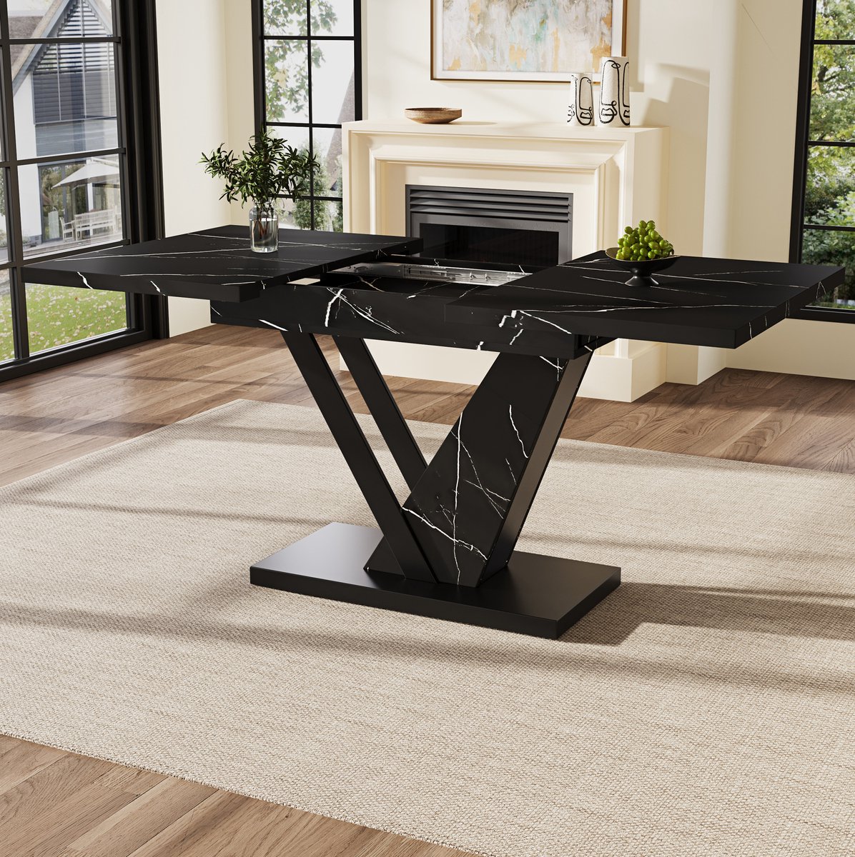 Wishdor Eettafel - Uitschuifbaar telescoopdesign - Vergrendelbare rails en verstelbare poten - Modern - Keuken woonkamer - Bewerkt hout en metaal - Zwart - 120-160 x 75 x 75,5 cm