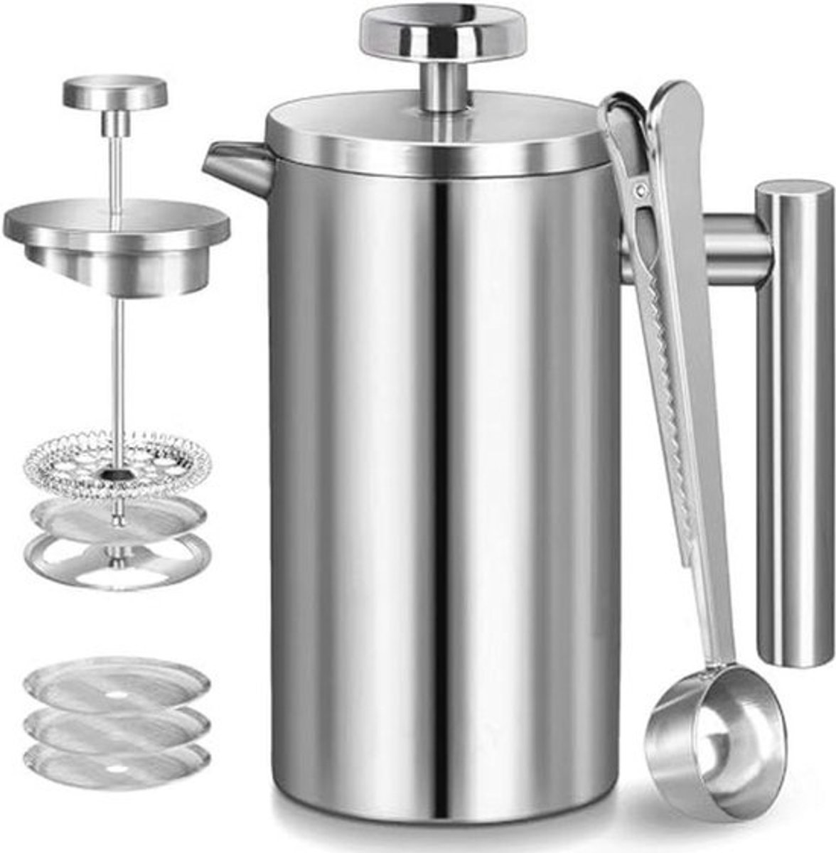 Dubbelwandige Franse Press Koffiezetapparaat 1000 ml voor 4 Kopjes – Ideaal voor Thuis en Camping