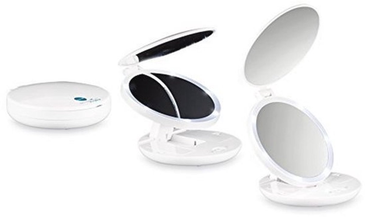 Opvouwbare mini-dubbele make-up spiegel met LED lampjes - 7x vergroting en normaal