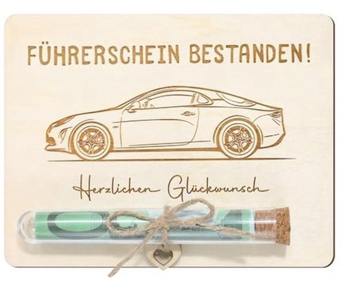 Houten Rijbewijs Geld Cadeau Verpakking met Proefbuisjes - Grappig Rijbewijs Cadeau voor Mannen en Vrouwen