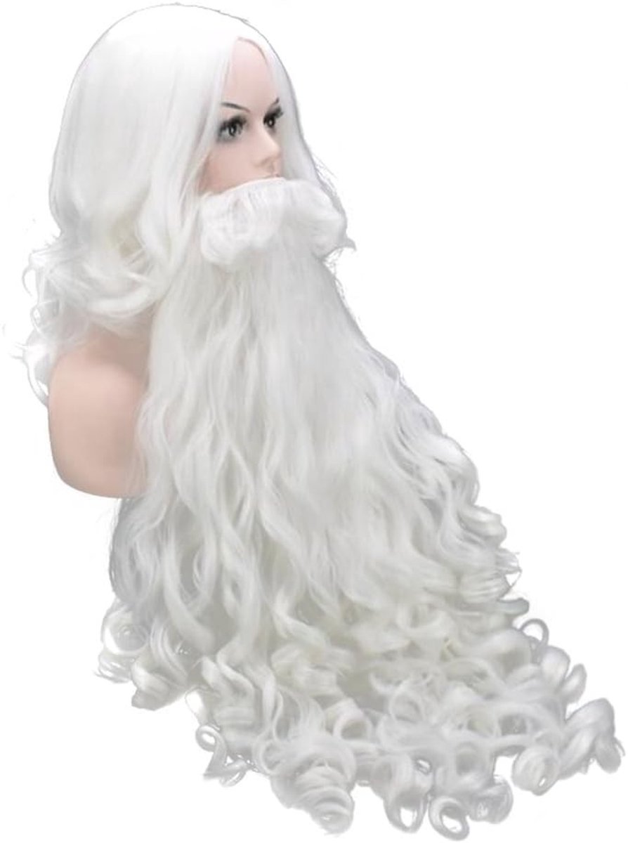 Lange Sinterklaas kostuums met witte pruik en baardset voor kerstfeest en cosplay (80 cm baard en pruik)