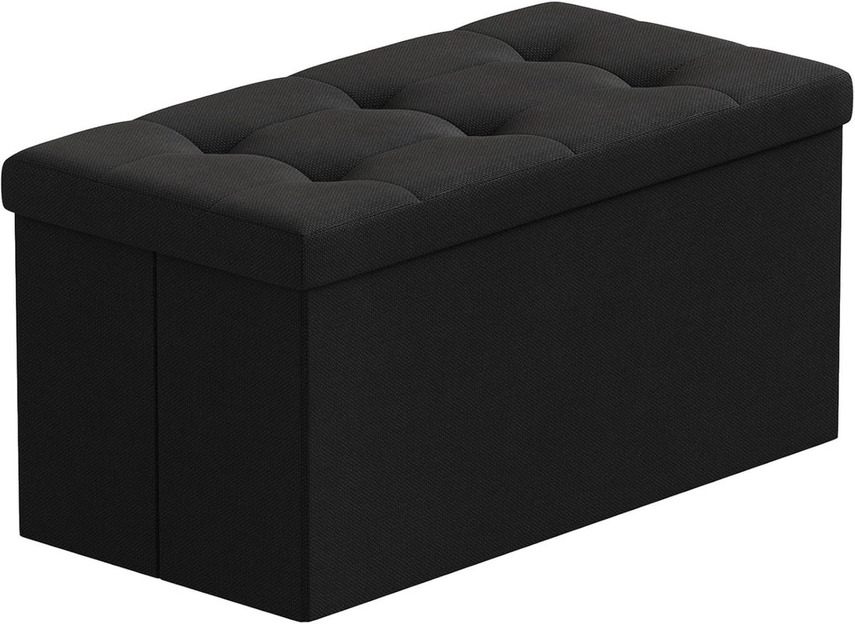 Opvouwbare Zwarte Bean Bag Puff - Multifunctionele Opbergpoef, Voetensteun en Opbergbox, 76 x 38 x 38 cm, Ideaal voor Woonkamer en Slaapkamer