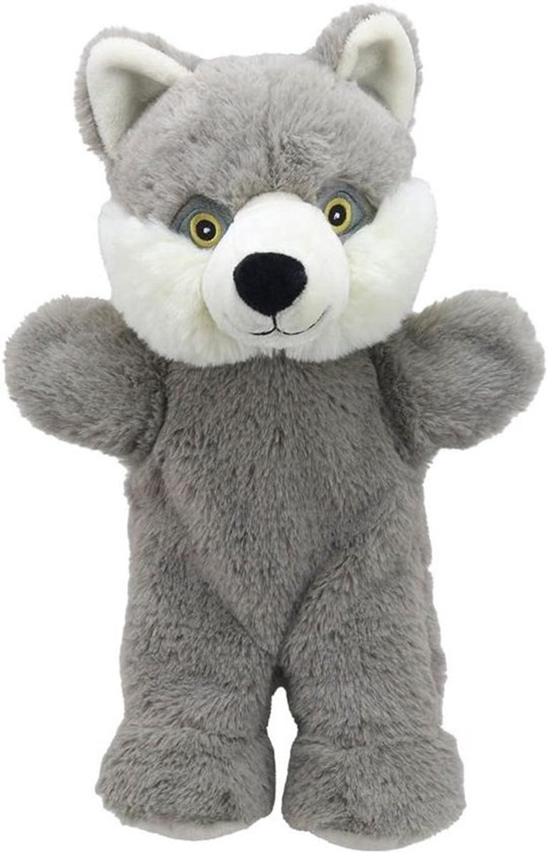 Wandelende Eco Pop - Handpop Dier - Interactief Spelen - Gemaakt van Gerecycled Materiaal - 22.3 centimeter - Wolf