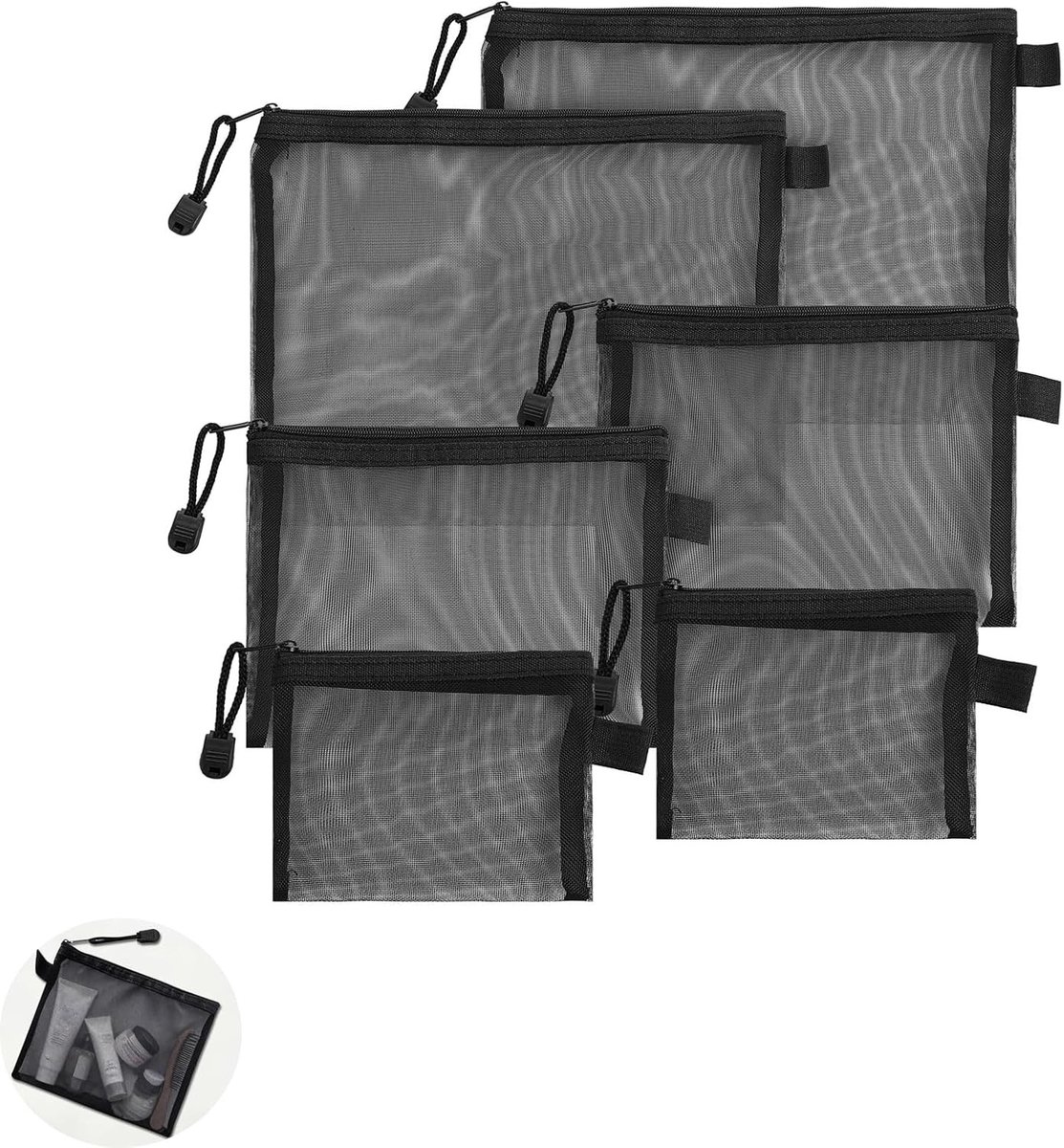 Set van 6 herbruikbare mesh zakken met ritssluiting voor kleding, boodschappen en organisatie