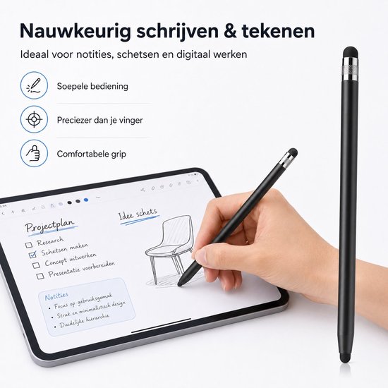 Consumerce® Touchscreen Stylus Pen - Zwart - 5 Stuks - Geschikt voor Android Samsung Apple iPad Tablet Smartphone - Pennen Universeel - Set van 5 Styluspennen van consumerce — afbeelding 4