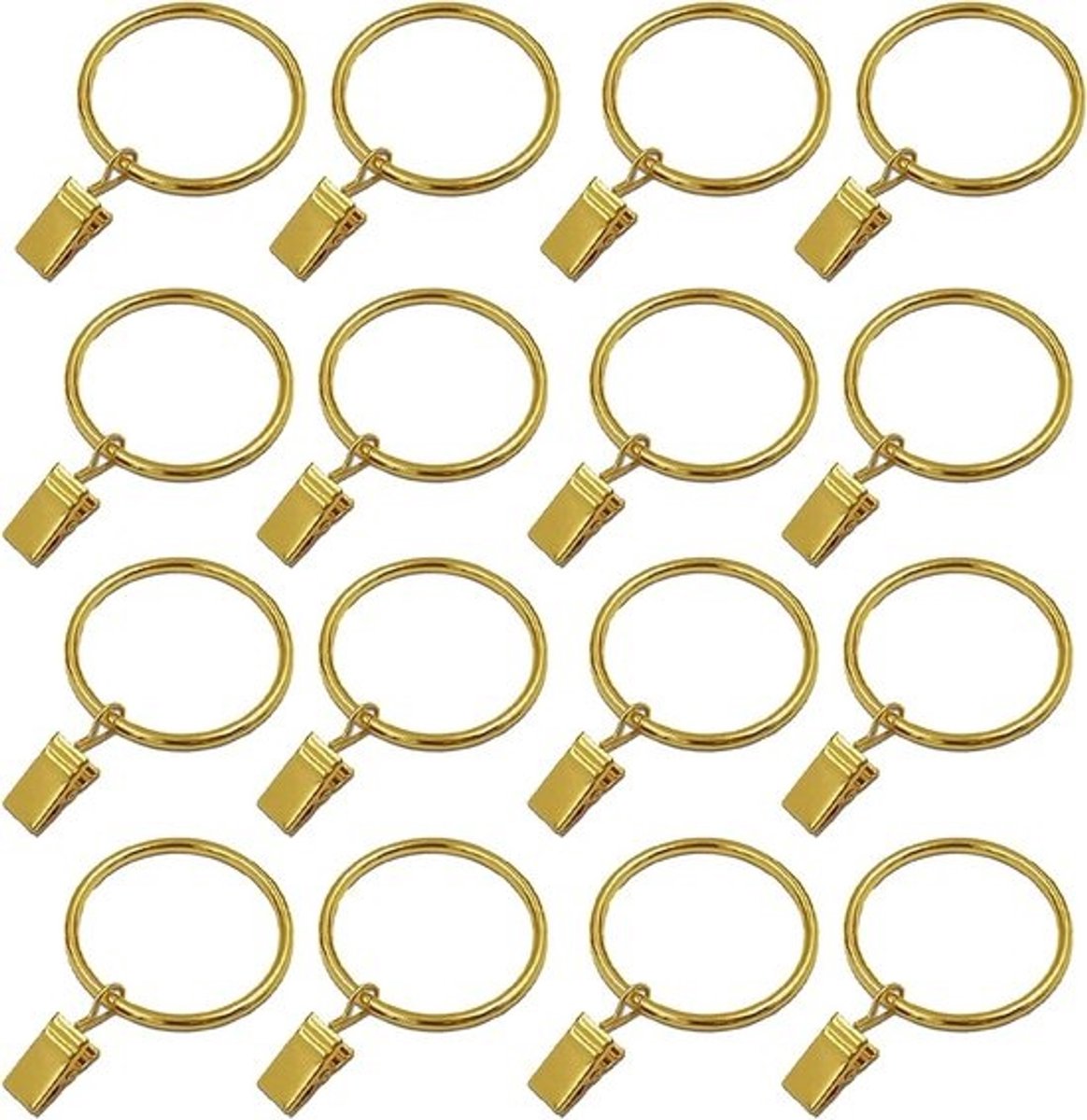 Gordijnringen met Clips - Gordijnklemmen Hangers - Gordijnen Ophangen - Roestvrij Metaal - 16 stuks - Goud