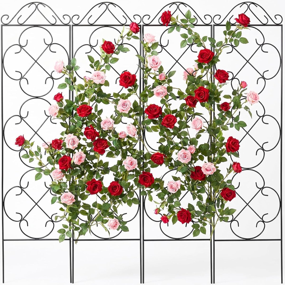 Metalen Tuin Trellis Set van 4 Stukken, 117cm Hoog x 30cm Breed Klimframe voor Potplanten, Binnen en Buiten, Voor Bloemen, Klimop en Clematis, Zwart