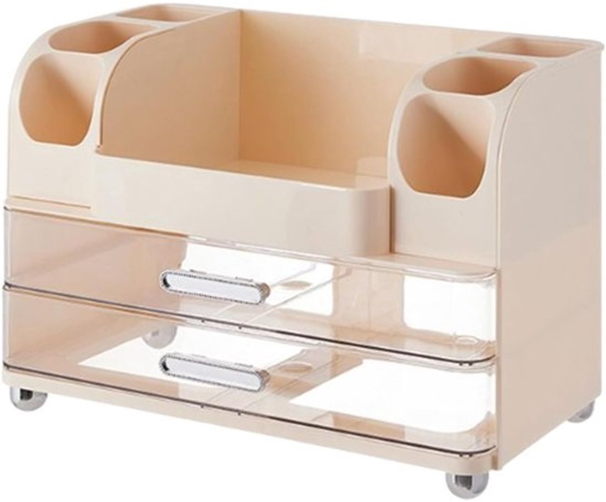 Cosmetica Organizer - Opberger Make-up - Bureau Toiletartikelen - Ruimtebesparend Ontwerp - 34 x 24.5 x 18cm - Romig