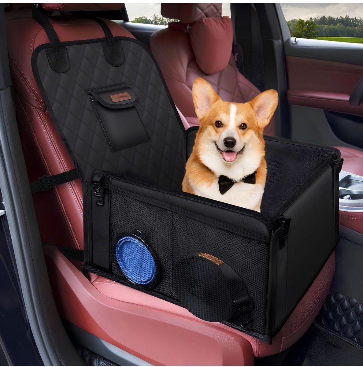 TYR® Hondenmand Auto - Hondenmand Auto Achterbank - Voor Kleine en Middelgrote Honden - Autostoel Hond - Zwart - 55cm x 45cm x 45cm