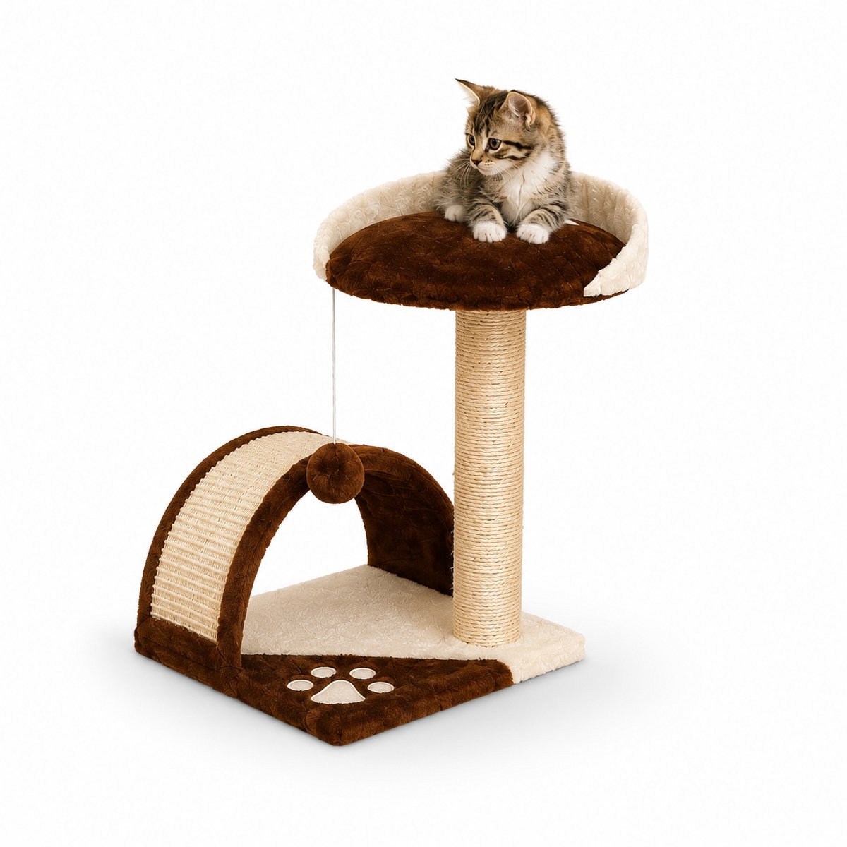 belviona Kattenkrabpaal 43 cm, met krabboog, speelbal & ligplateau, bruin/beige