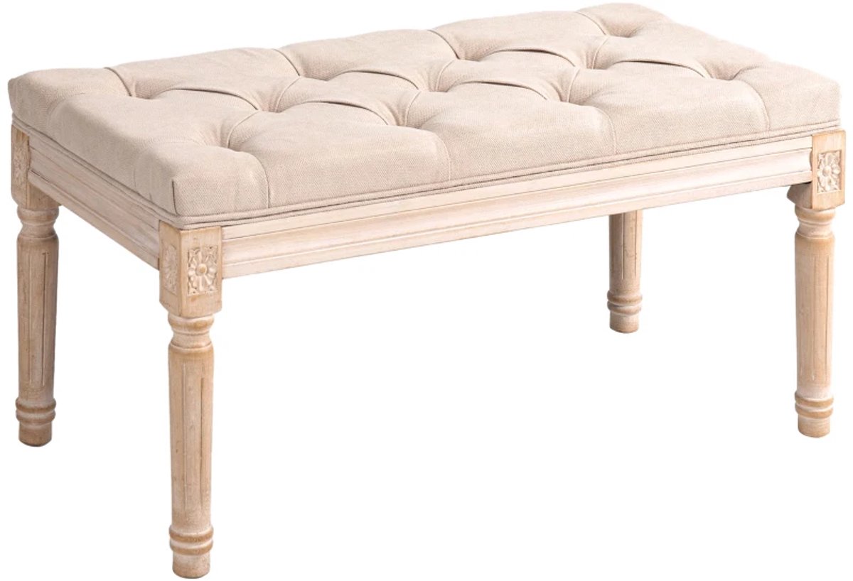 Bankje - Vintage Design - Knoopstiksel - Gedraaide Poten - Shabby Chic - Crème