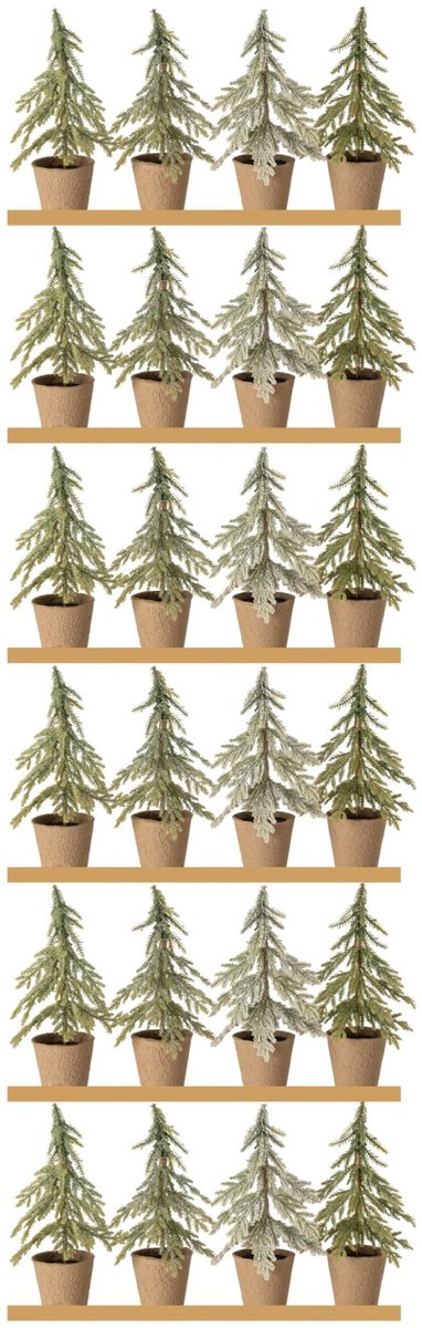 J-Line kerstboom in pot - polyethyleen - donkergroen/naturel - pallet van 6 x 24 stuks