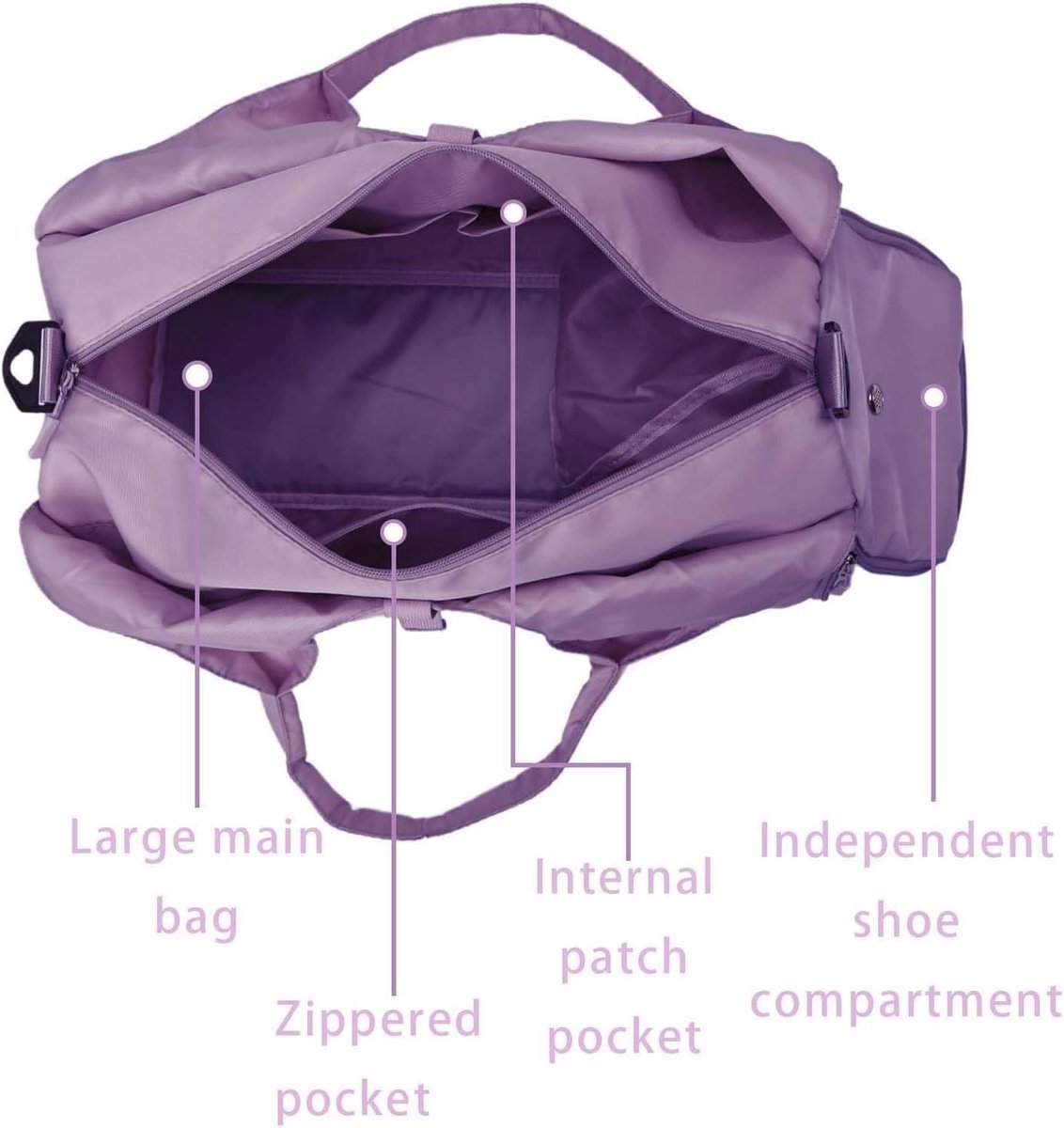 Sporttas voor Dames - Lila - 49 x 56 cm - Oxford Stof met Verstevigde Yogamat en Schoenenvak - Voor Fitness en Yoga