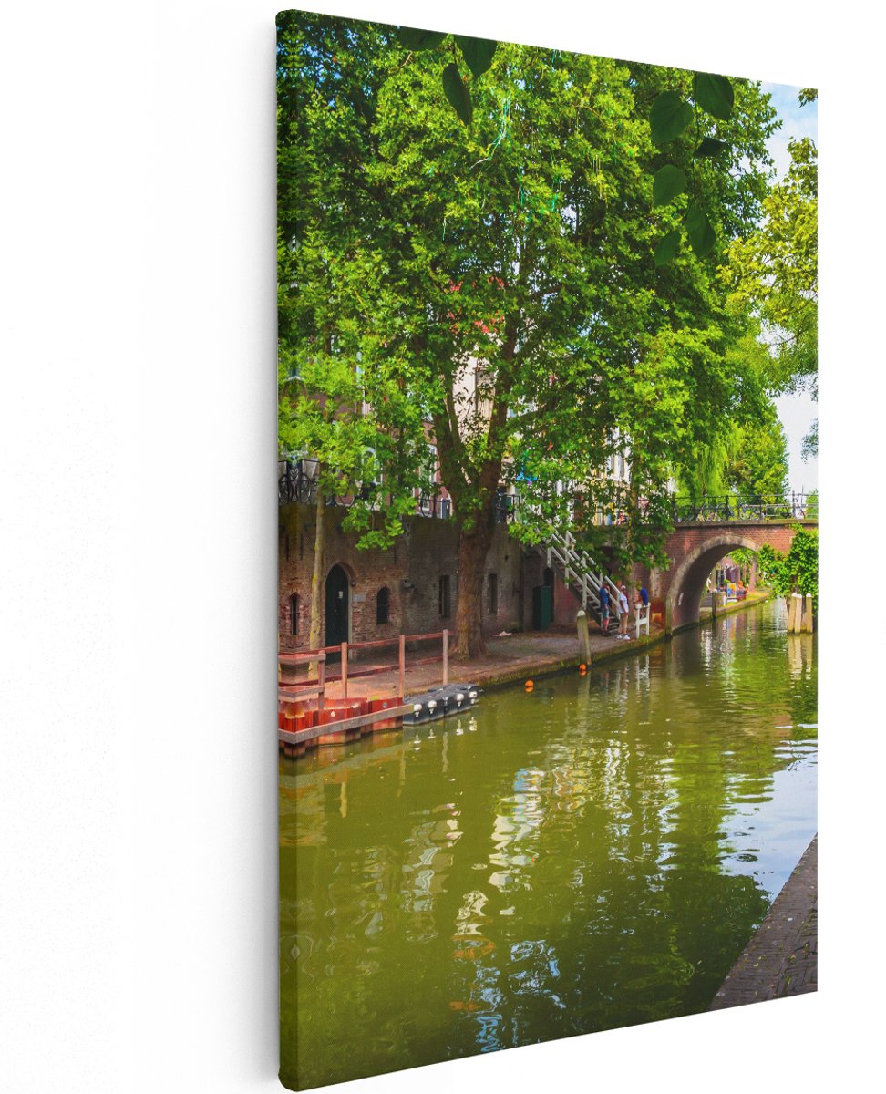 Artaza Canvas Schilderij Oudegracht In Utrecht - 120x180 cm - Groot - Wanddecoratie Woonkamer - Schilderijen - Muurdecoratie