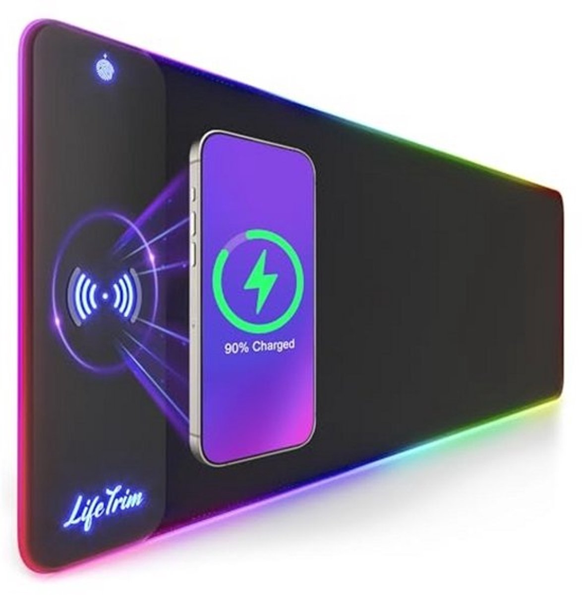 Draadloze Oplader LED Gaming Muismat 35,5 x 12 inch - RGB Bureaupad met 10 Lichtmodi