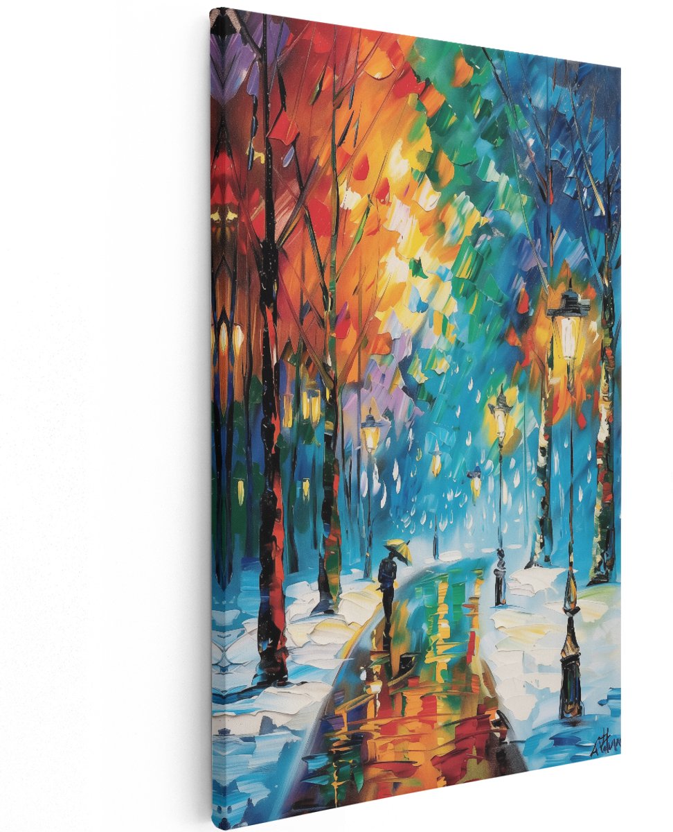 Artaza Canvas Schilderij Winters Tafereel - 120x180 cm - Groot - Wanddecoratie Woonkamer - Schilderijen - Muurdecoratie