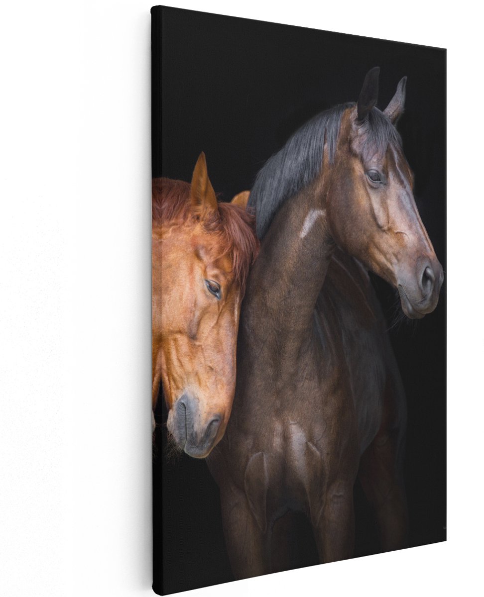 Artaza Canvas Schilderij Twee Bruine Paarden Koppel - Liefde - 120x180 cm - Groot - Wanddecoratie Woonkamer - Schilderijen - Muurdecoratie