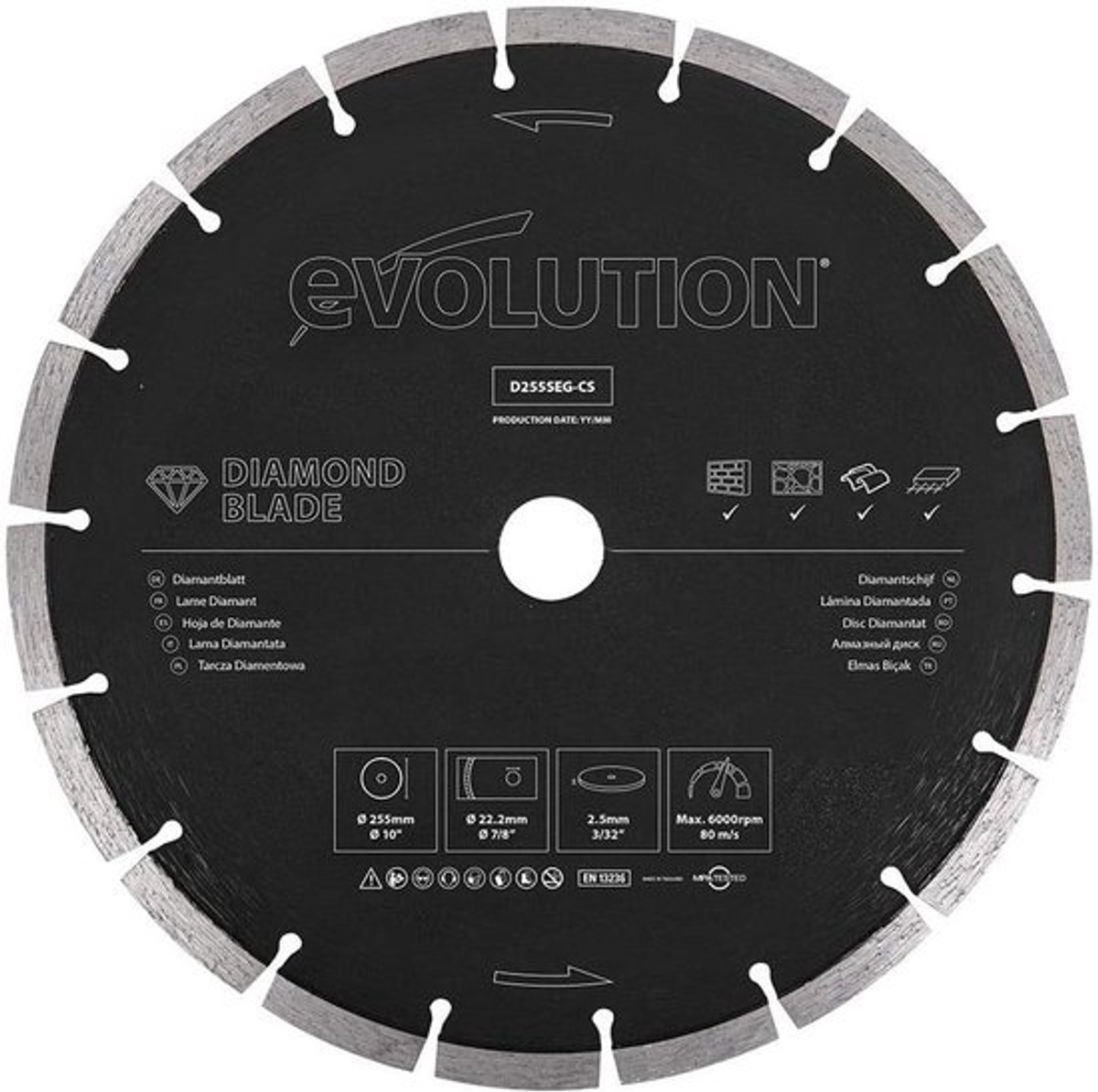 Diamantschijf 255 mm voor Doorslijpmachines - Perfect voor Metselwerk, Baksteen en Gewapend Beton
