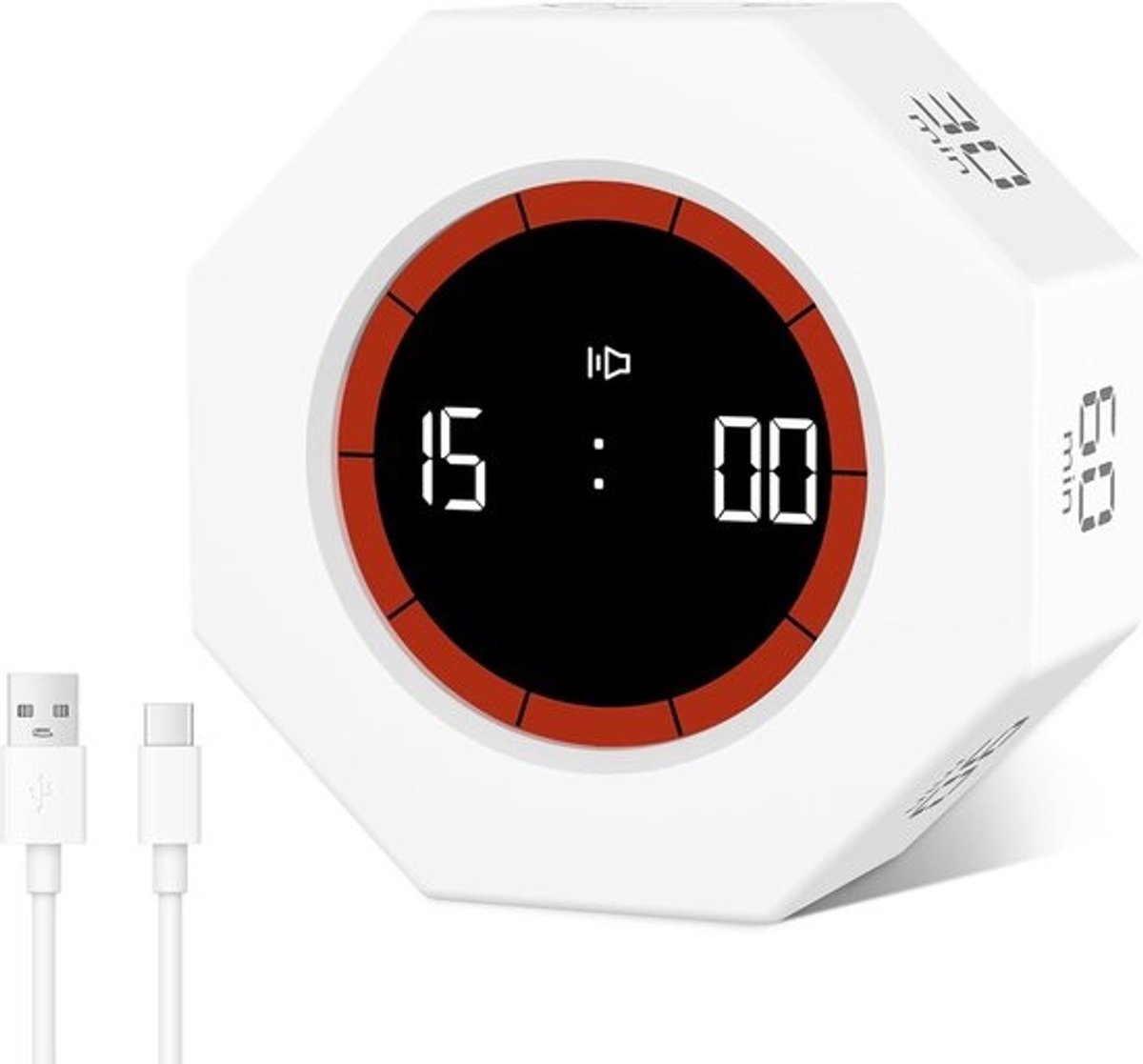 Cube Timer - Octagon Rotation Pomodoro Timer - 1/3/5/15/30/60/90 Minutes Countdown - Productivity Timer met LCD Display - Verstelbare Geluidsalarm voor Keuken en Studie