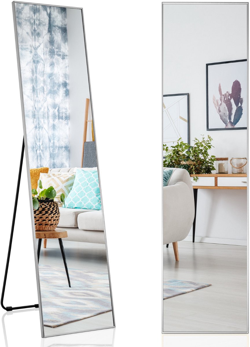 SureDeal® - Staande Spiegel - Volledige Lengte Rechthoekige - Breukvast Glas - Aluminium Legering Zwart - Goud - Zilver - 160x40x2 cm