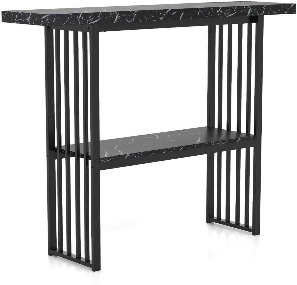 SureDeal® - Consoletafel - 2-niveaus Console Tafel - Marmerlook Smalle Bijzettafel - Metalen Zwart - 120x29,5x92,5 cm - Zwart
