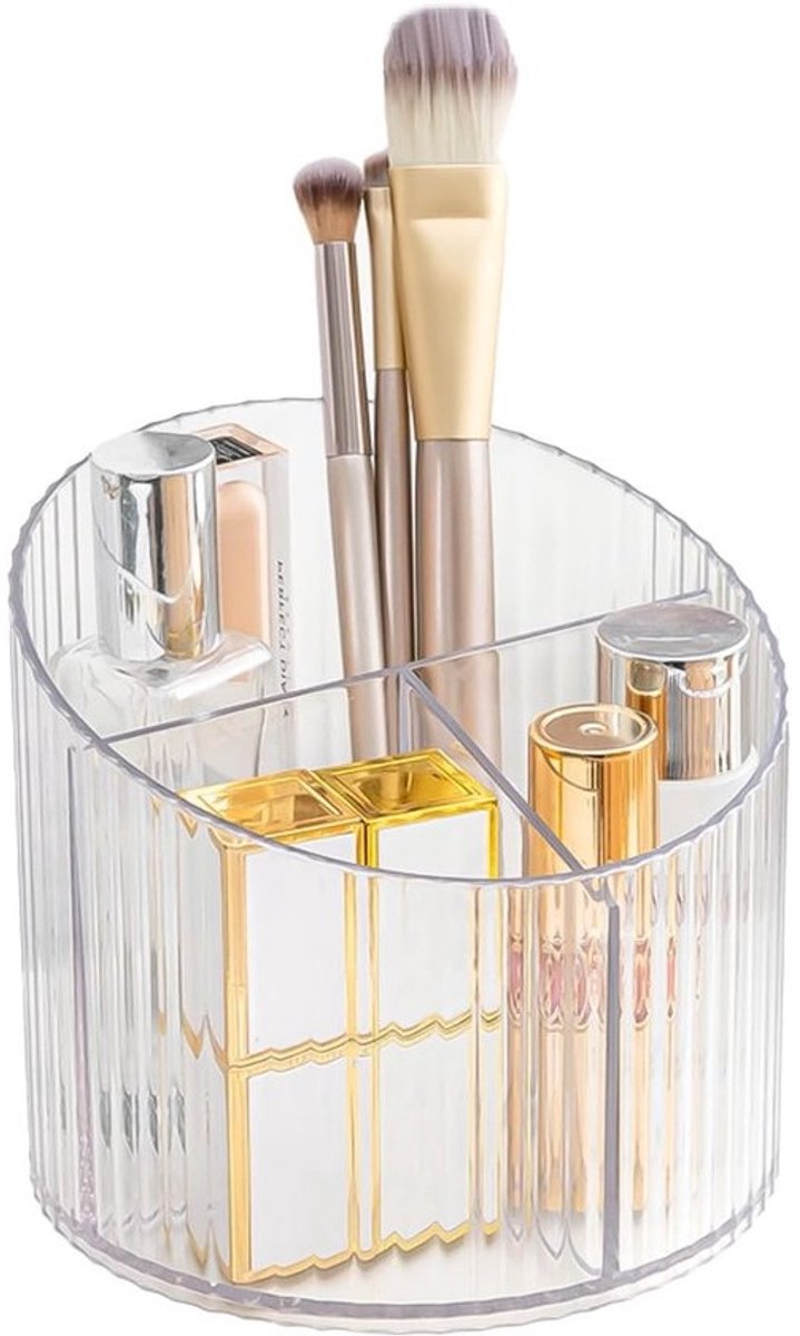 Borstelhouder Acryl - Cosmetica Opberger - Ijdelheid Decor - Drie Sleuven - 12 cm Hoog - Transparant