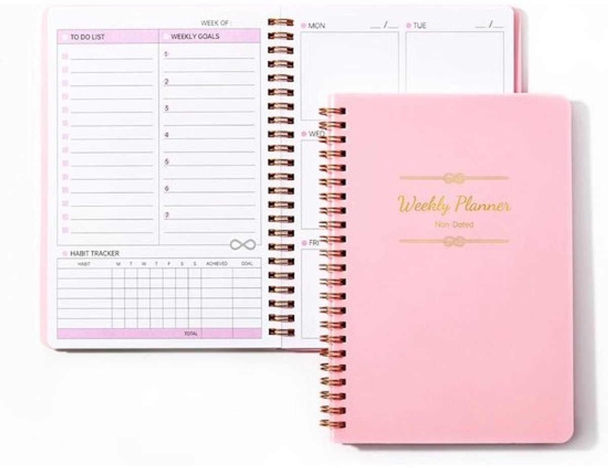 Ongedateerde Weekplanner A5 met To-Do Lijst, Habit Tracker & Spiraalbinding | 52 Weken Planning