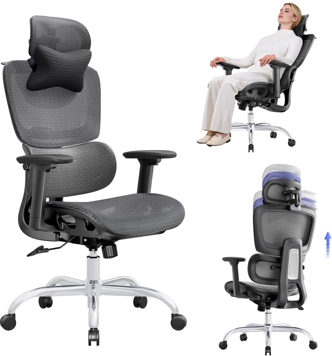 LarkLeaves Mesh Ergonomische Bureaustoel met Voetensteun Zwart L10 Pro - ShopVlot
