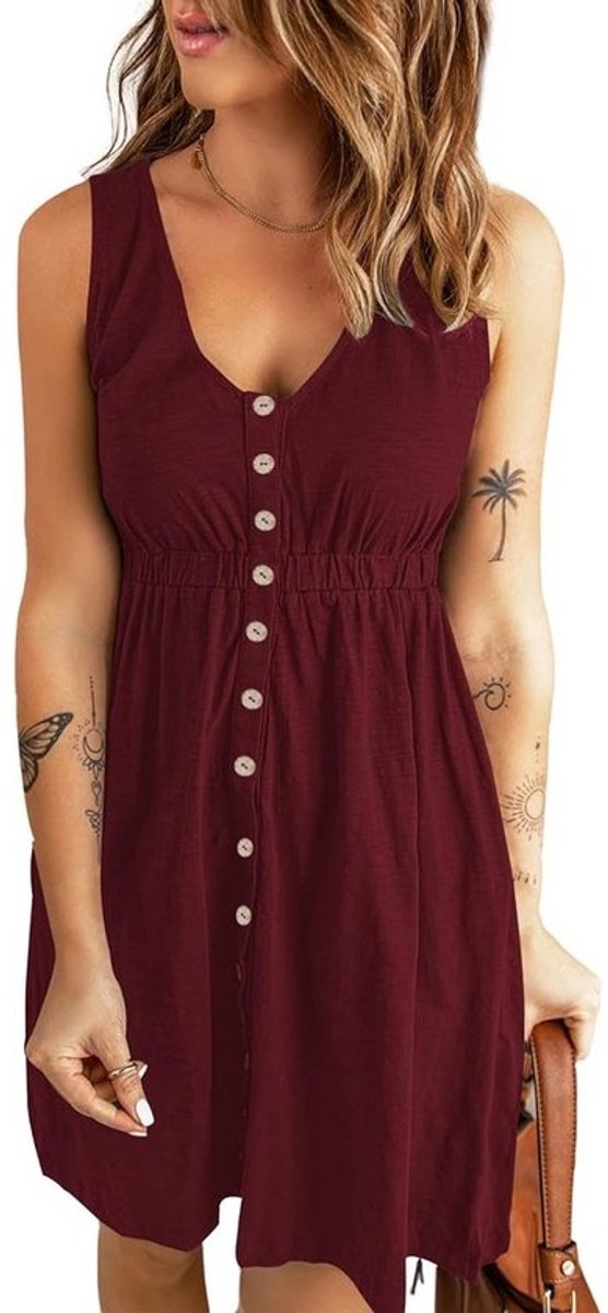 Dames Zomerjurk met Zakken en Elastische Taille - Casual Strandjurk