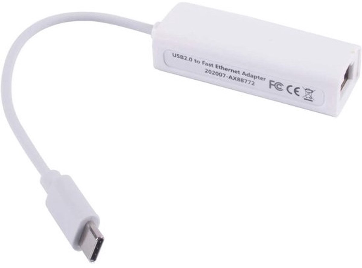USB naar RJ45 LAN Ethernet Adapter Type C 10/100Mbps - Wit