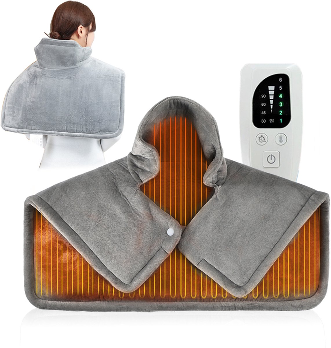 KZQ Elektrische verwarmde nekwrap en sjaal - 6 warmte- en 4 tijdinstellingen - Zachte warmte voor comfort - Grijs