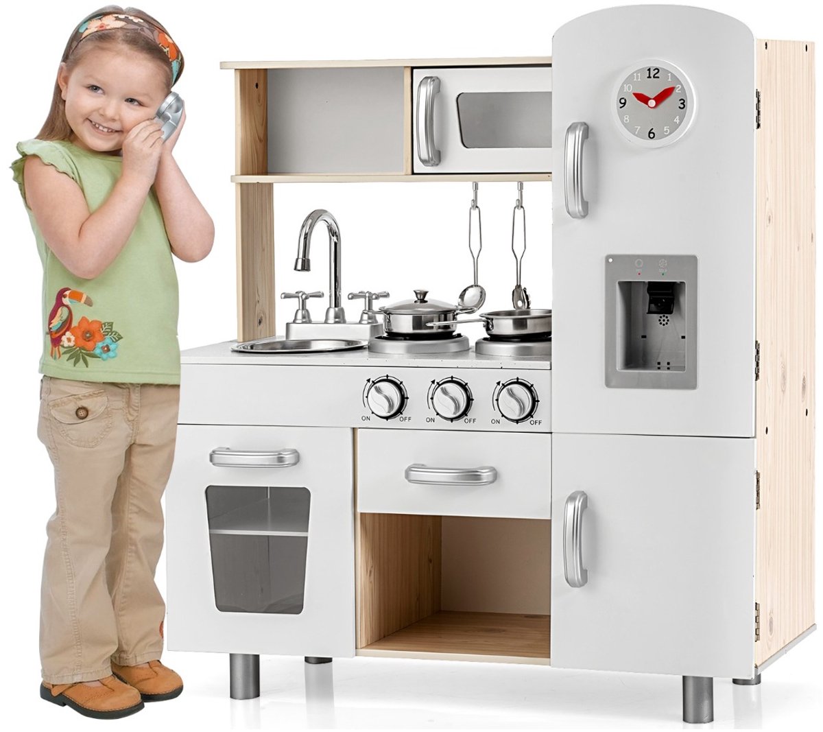SureDeal® - Rollenspell - Kinderkeuken - Realistisch Geluid Houten - Koelkast - Speelaccessoires - Kinderen Vanaf Jaar - 72,5x29x81,5 cm - Wit