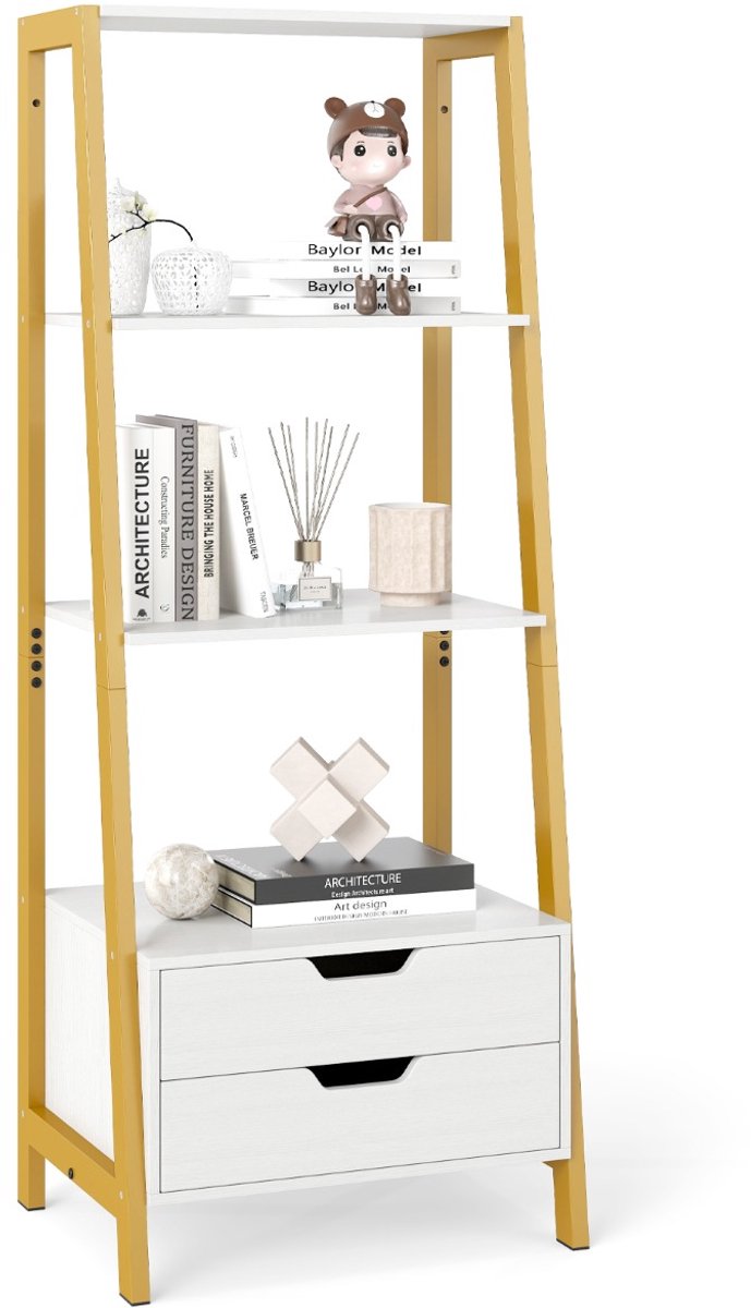 SureDeal® - Dressoir - Vrijstaand Ladderrek Boekenrek - Open Planken - Lades Veelzijdige Staande - 52x39,5x134 cm - Wit