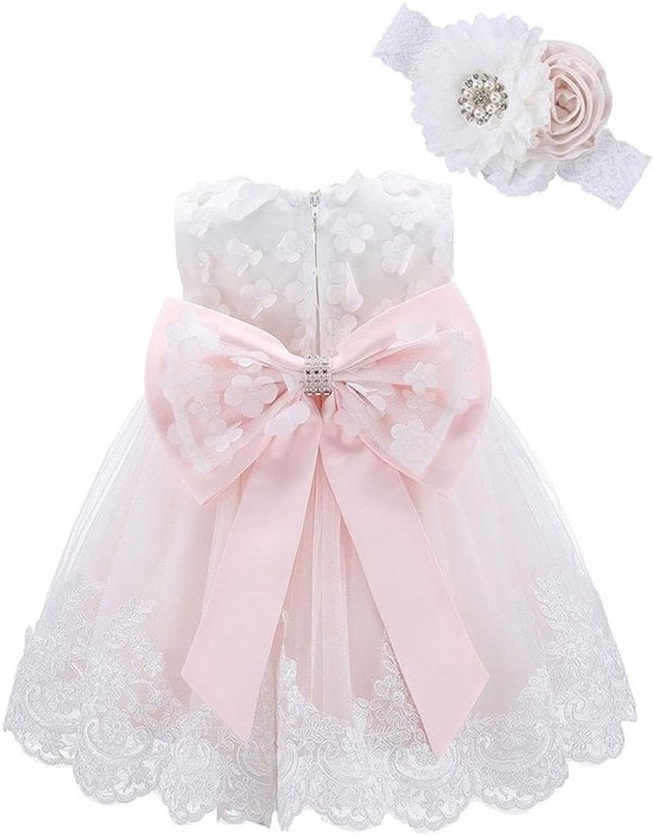Kant Baby Meisje Jurk met Hoofdband - Elegante Bruiloft en Feest Outfit