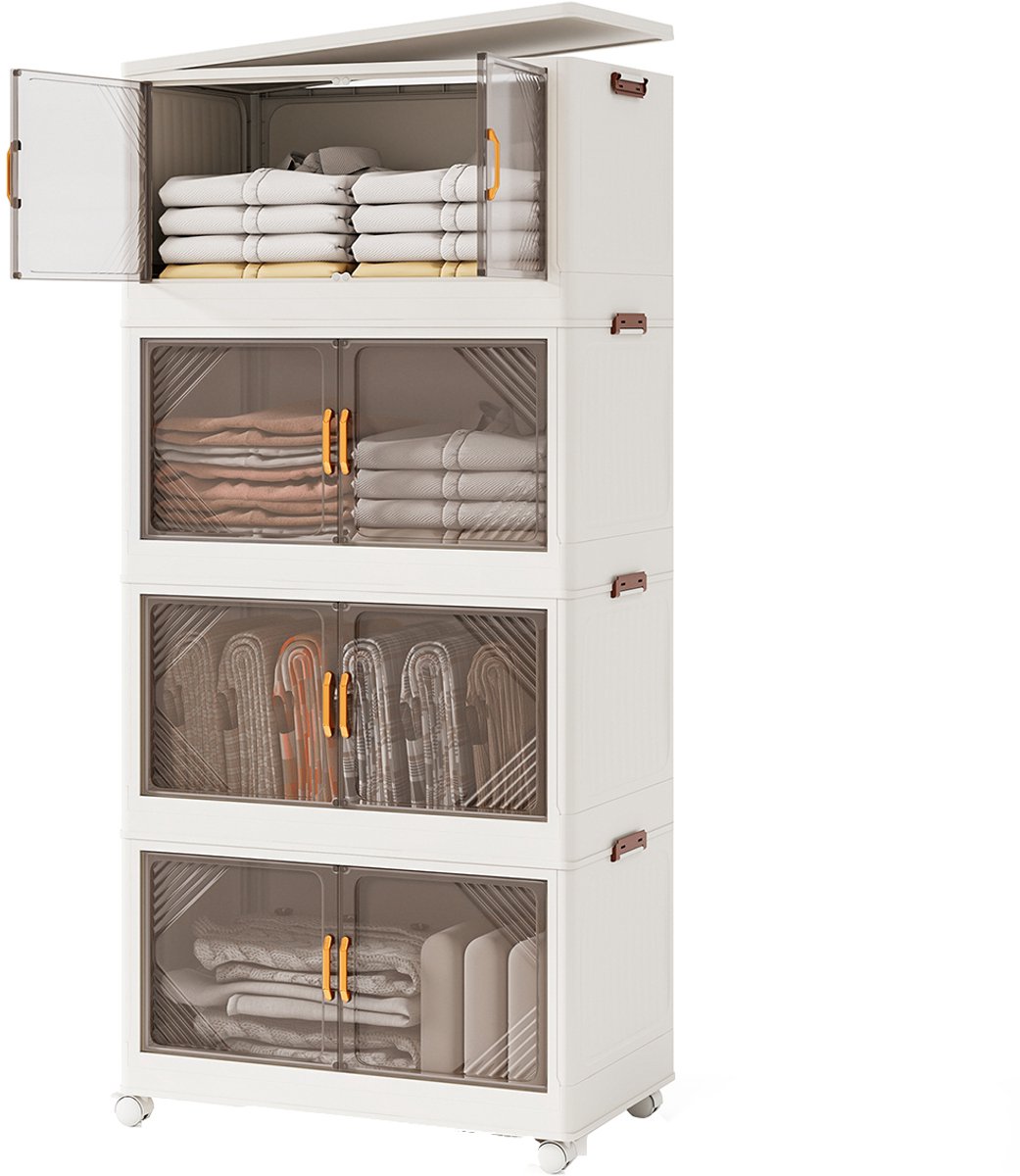 SureDeal® - Bureau - Opbergdozen - Deksel Stapelbare Opbergcontainers - Wielen - Deuren - 65x39x142 cm - Wit