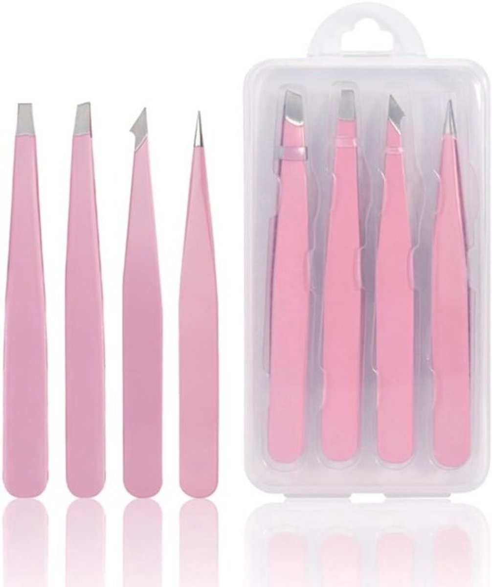 Pincetten Set van 4 roestvrijstalen pincetten, perfecte precisie voor het epileren van wenkbrauwen, gezichtshaar, hoogwaardige pincet voor ingegroeide haren, gezichtshaar, voor damesgeschenken