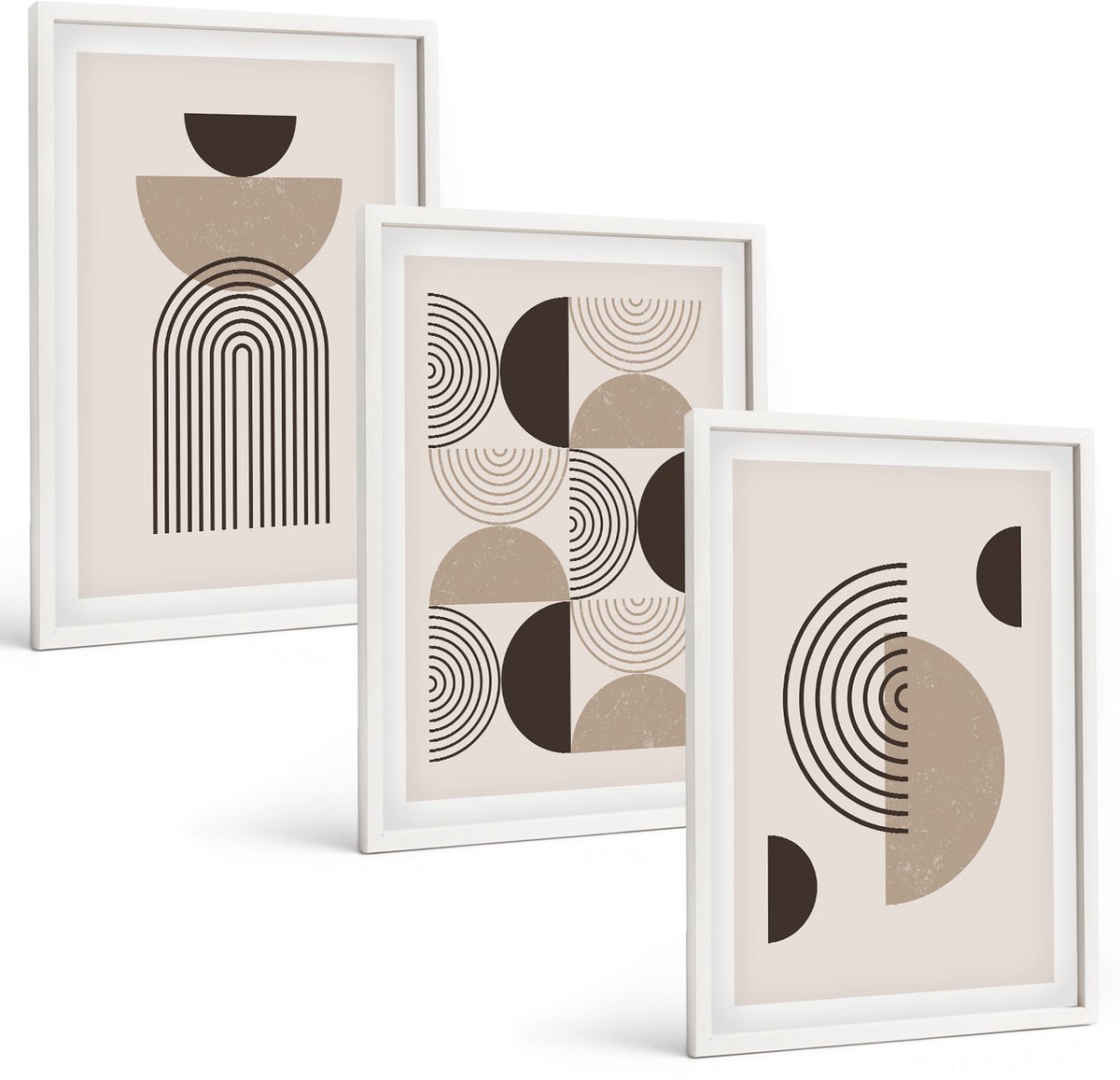 Wallfluent 3-Delige Schilderij Set - Abstracte Geometrische Patronen Minimalisme - 40 x 60 - Muurdecoratie - Wanddecoratie - Slaapkamer - Interieur Decoratie