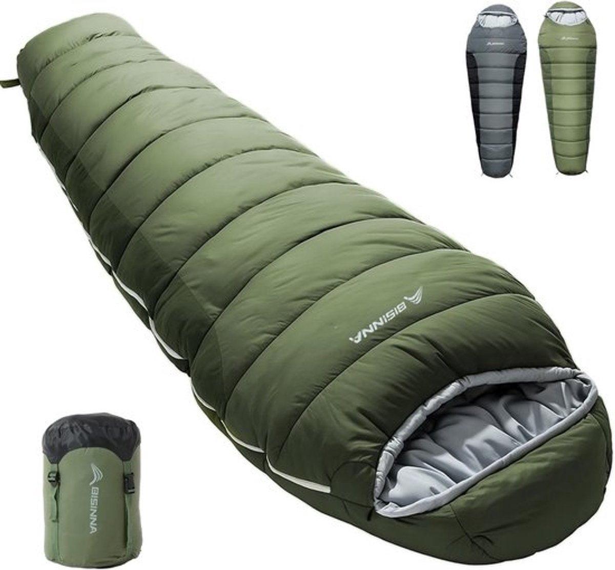 Mummieslaapzak voor 4 seizoenen met capuchon en telefoonvak - 215 x 85 x 40 cm