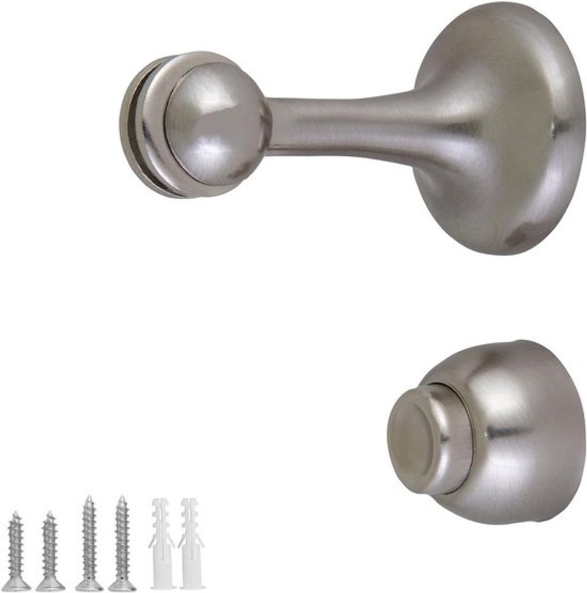 Magnetische Deurstop - Magneet Deurstopper - Muren Beschermen - Dubbelzijdig Plakband - 76 mm Hoogte - Satijn Nikkel