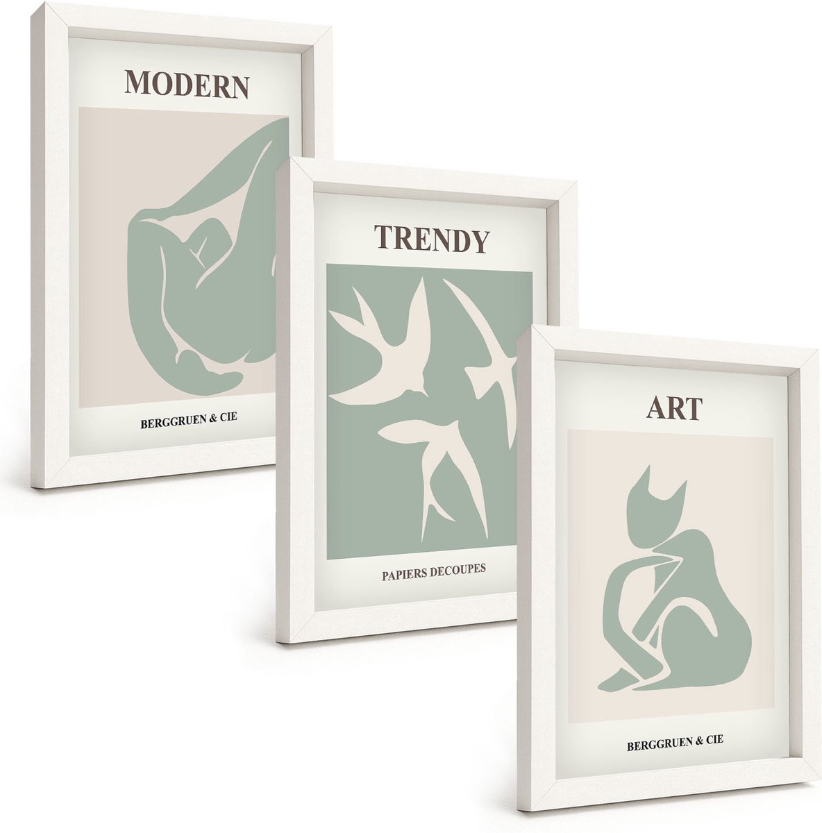 Wallfluent 3-Delige Schilderij Set - Abstracte Figuren Van Henri Matisse In Ingetogen Kleuren. - 20 x 30 - Moderne Wanddecoratie - Woonkamer - Decoratieve Schilderijen