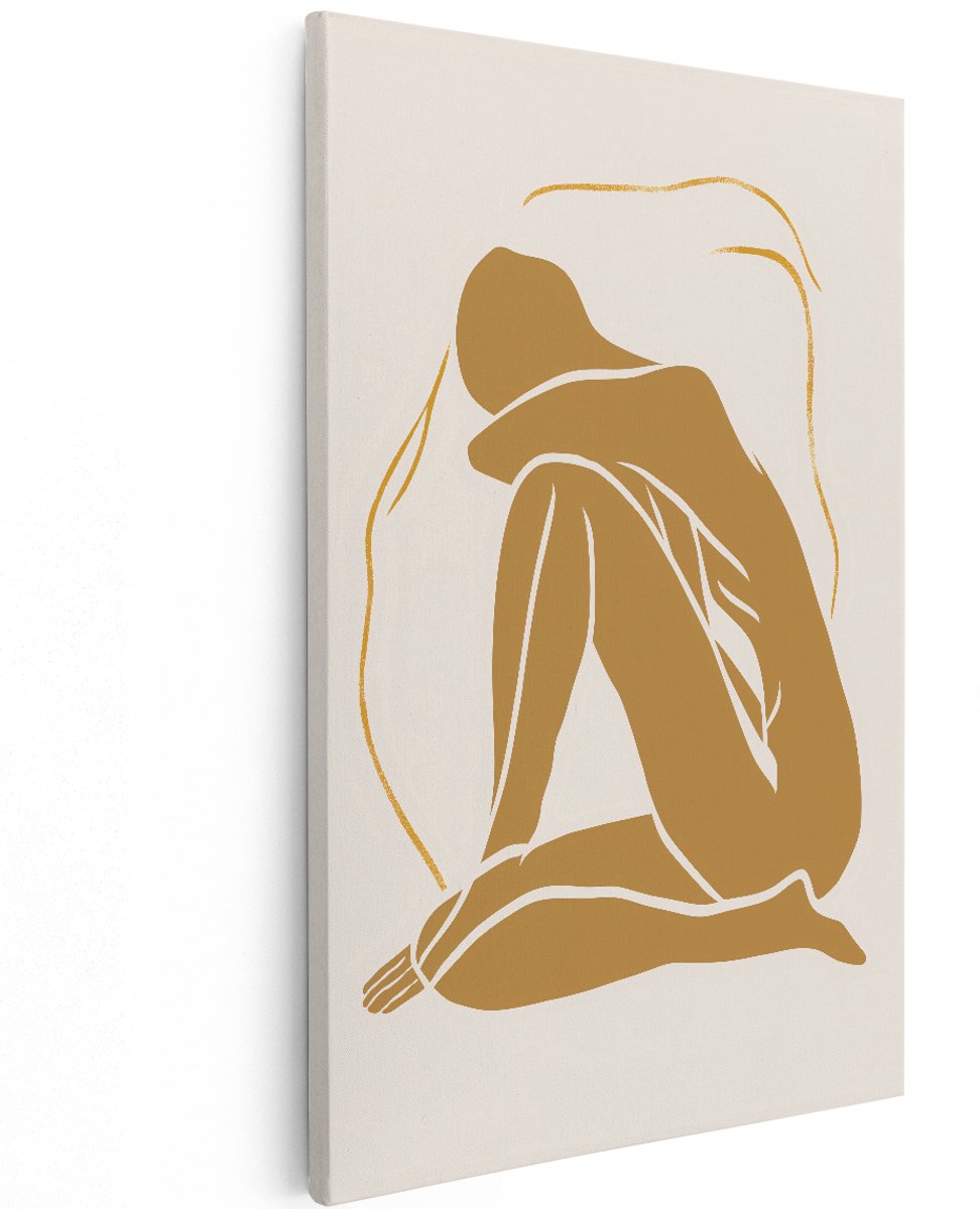 Artaza Canvas Schilderij Abstracte Vrouw - 120x180 cm - Groot - Wanddecoratie Boho - Muurdecoratie Abstract - Decoratie Gouden Figuur - Goud