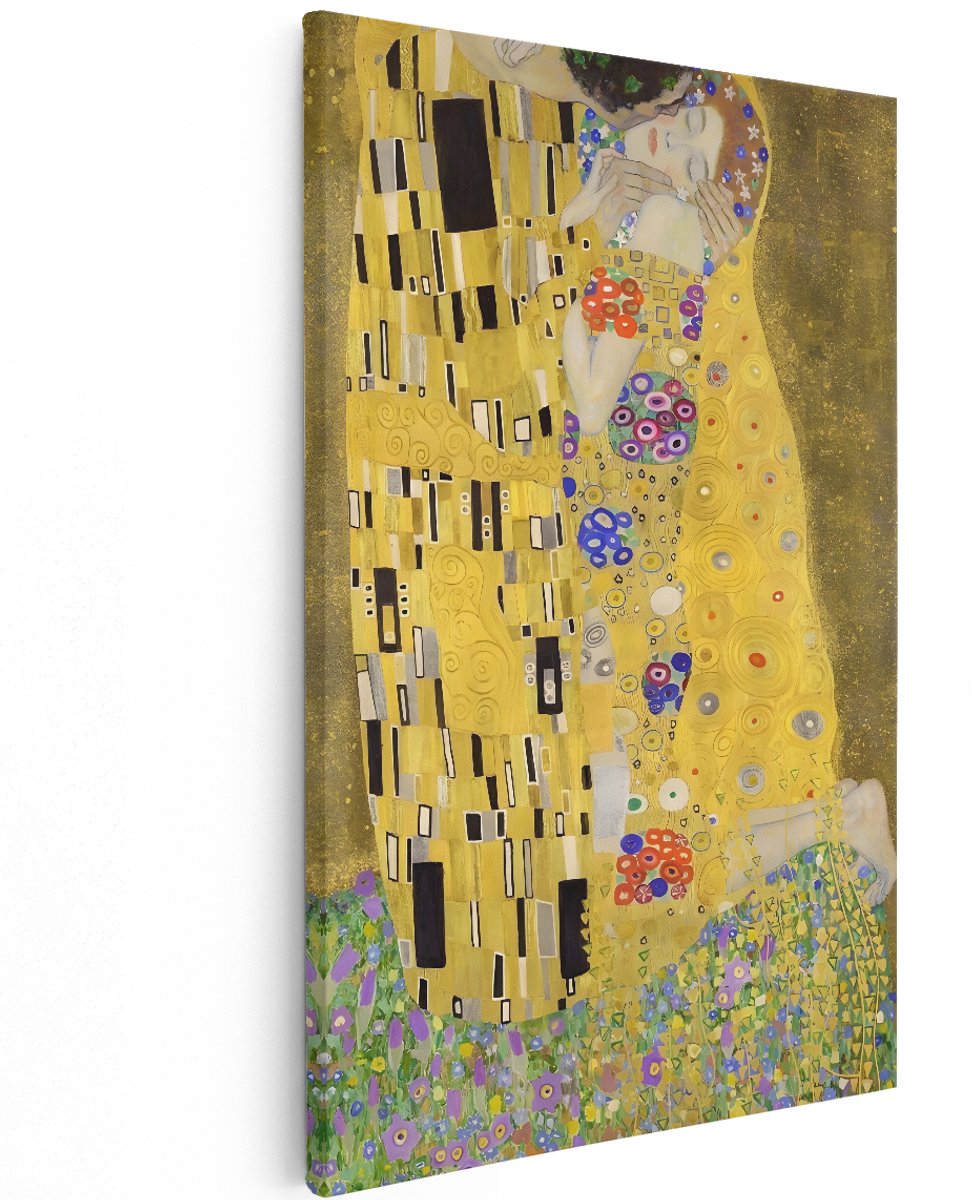 Artaza Canvas Schilderij De Kus - 120x180 cm - Groot - Wanddecoratie Gustav Klimt - Muurdecoratie Goud - Klassieke Schilderijen Liefde