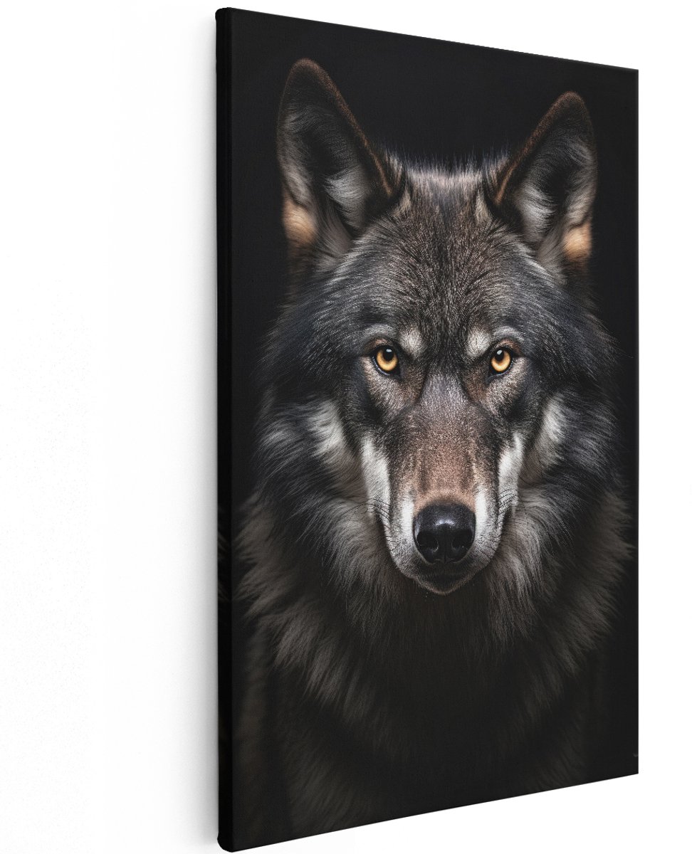 Artaza Canvas Schilderij Wolf - 120x180 cm - Groot - Wanddecoratie Dieren - Muurdecoratie Dierenkop - Decoratie Natuur - Zwart