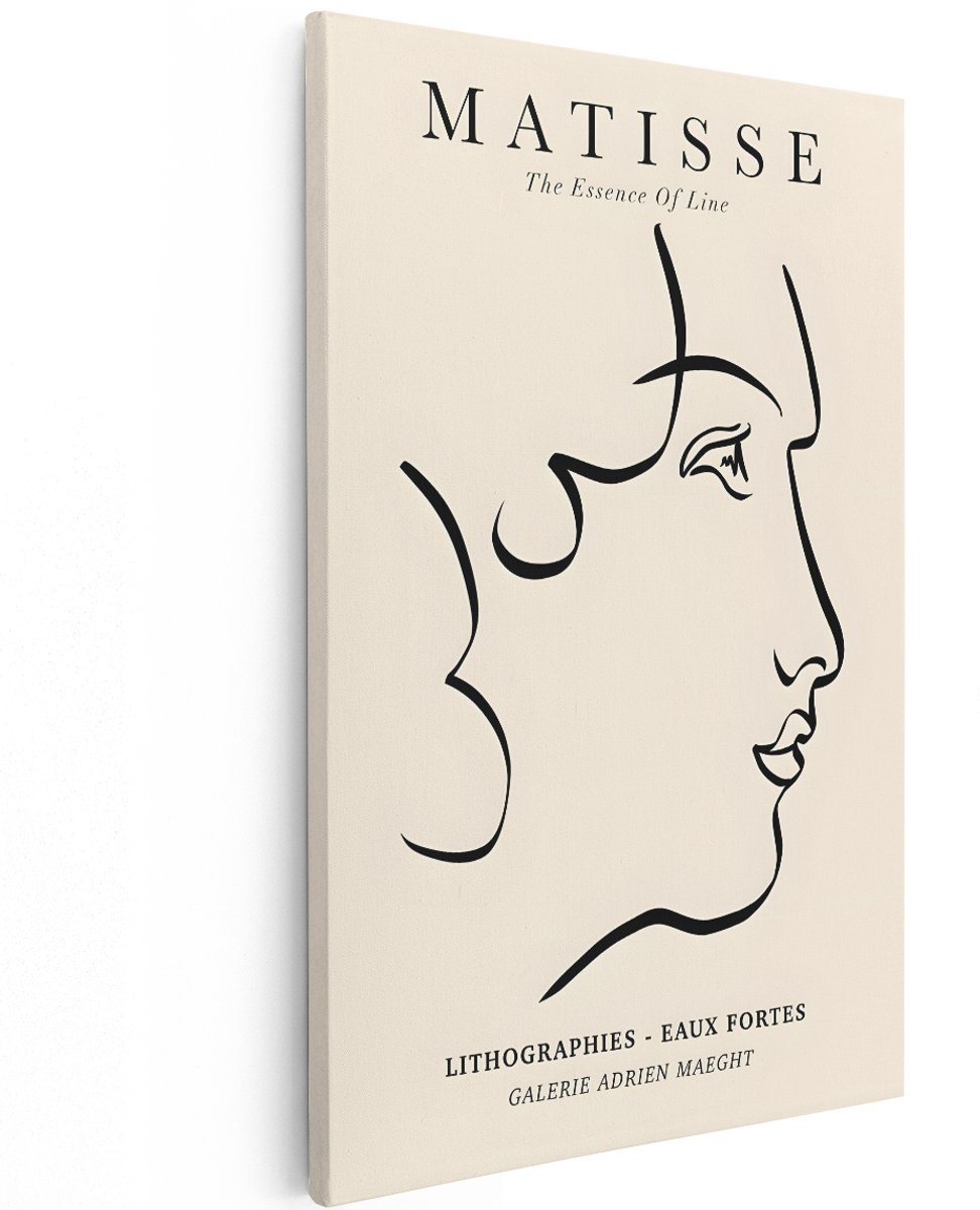 Artaza Canvas Schilderij Vrouw Matisse - 120x180 cm - Groot - Wanddecoratie Line Art - Muurdecoratie Portret - Decoratie Gezicht Beige